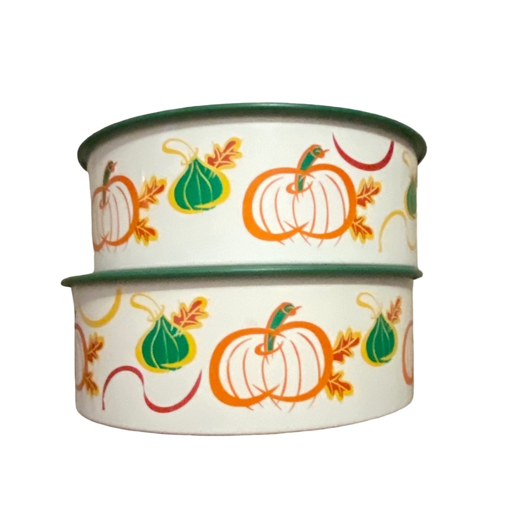 Tupperware One Touch‎ "F" Short Cookie Canister Fall Pumpkin Leaves Set Of 2